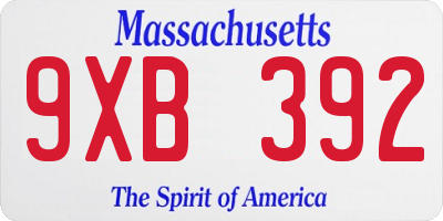 MA license plate 9XB392