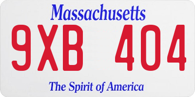 MA license plate 9XB404