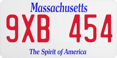 MA license plate 9XB454