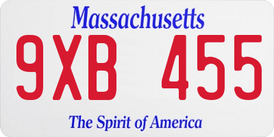 MA license plate 9XB455