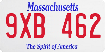 MA license plate 9XB462