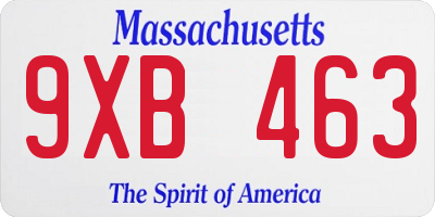 MA license plate 9XB463