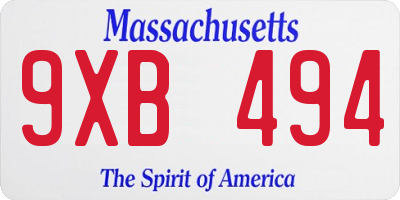 MA license plate 9XB494
