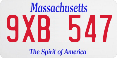 MA license plate 9XB547