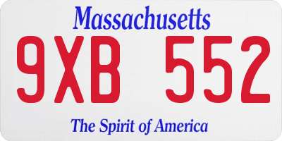 MA license plate 9XB552