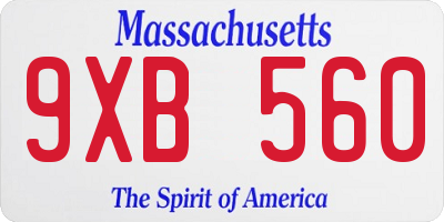 MA license plate 9XB560