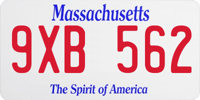 MA license plate 9XB562