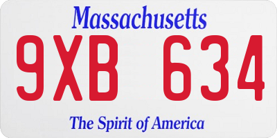 MA license plate 9XB634