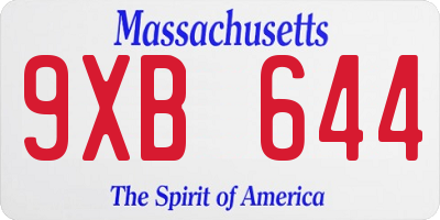 MA license plate 9XB644