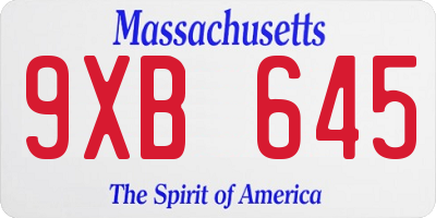 MA license plate 9XB645
