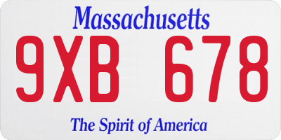 MA license plate 9XB678