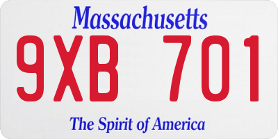 MA license plate 9XB701