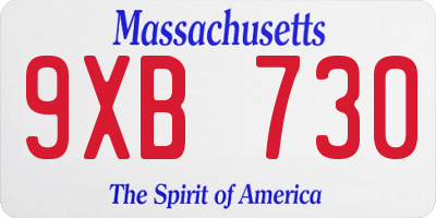 MA license plate 9XB730