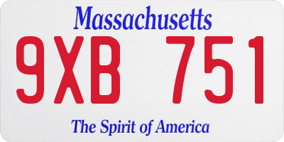 MA license plate 9XB751