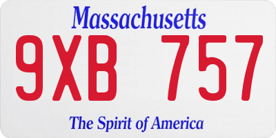 MA license plate 9XB757