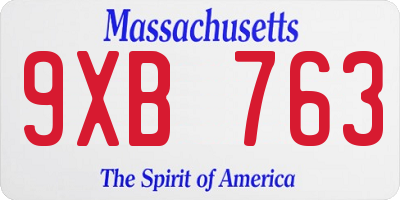 MA license plate 9XB763