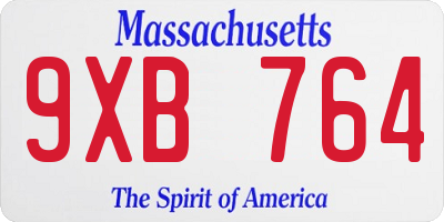 MA license plate 9XB764