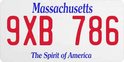 MA license plate 9XB786