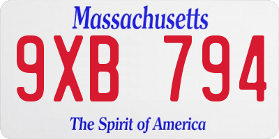 MA license plate 9XB794
