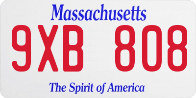 MA license plate 9XB808