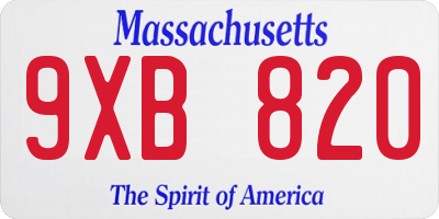 MA license plate 9XB820