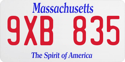 MA license plate 9XB835