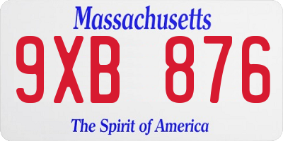 MA license plate 9XB876