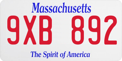 MA license plate 9XB892