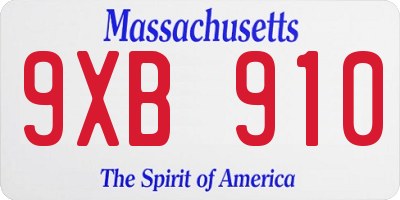 MA license plate 9XB910