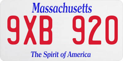 MA license plate 9XB920