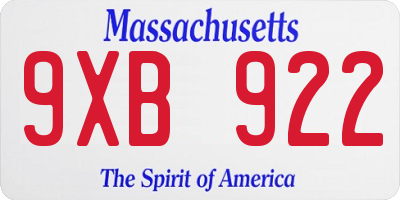 MA license plate 9XB922