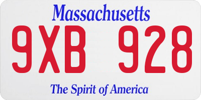 MA license plate 9XB928