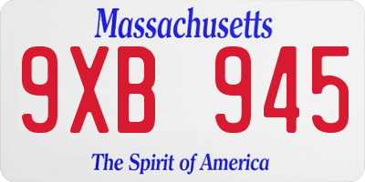 MA license plate 9XB945