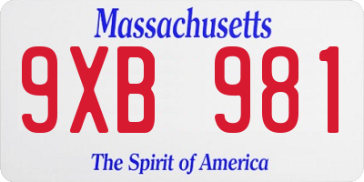 MA license plate 9XB981