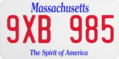 MA license plate 9XB985