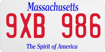 MA license plate 9XB986