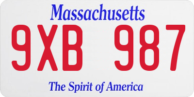 MA license plate 9XB987