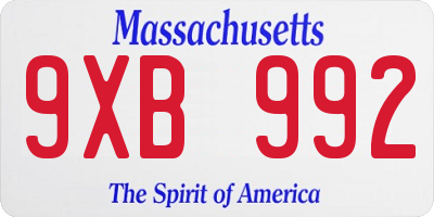 MA license plate 9XB992