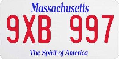 MA license plate 9XB997