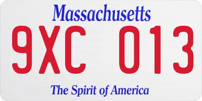 MA license plate 9XC013