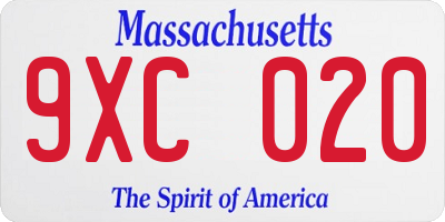 MA license plate 9XC020