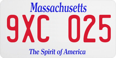MA license plate 9XC025