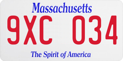 MA license plate 9XC034