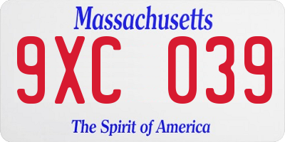 MA license plate 9XC039