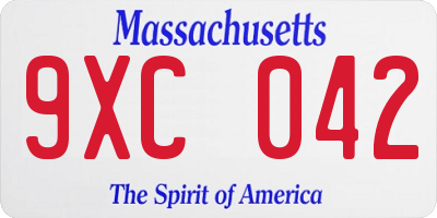 MA license plate 9XC042