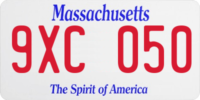 MA license plate 9XC050