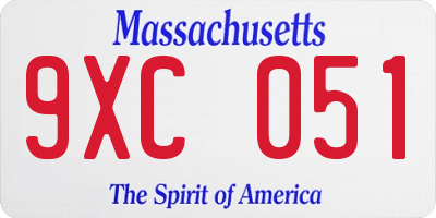 MA license plate 9XC051