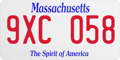 MA license plate 9XC058