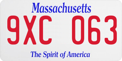 MA license plate 9XC063