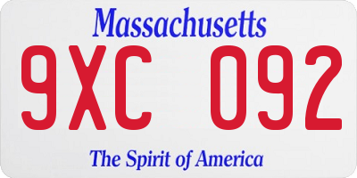 MA license plate 9XC092